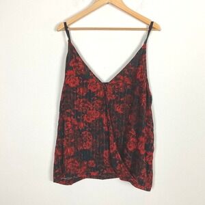 Maurices Red Floral V-Neck Cami with Black Base